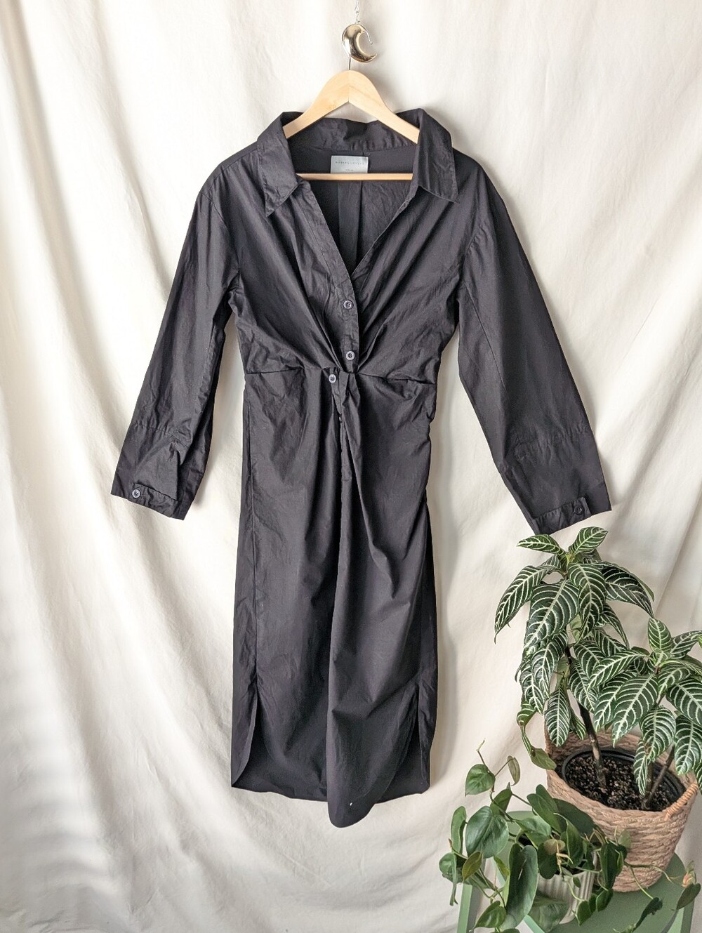 Modern Citizen Black Long-Sleeve Twist-Waist Shirt Dress